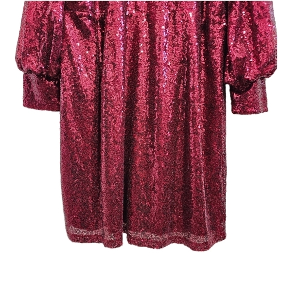 Eloquii cherry burgundy red sequins puff long sleeve v-neck midi wrap dress 20 - Picture 13 of 15